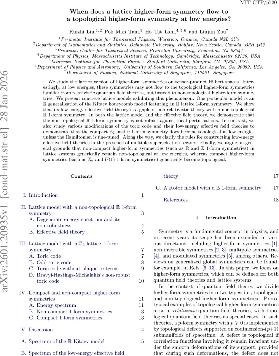 When does a lattice higher-form symmetry flow to a topological higher-form symmetry at low energies?