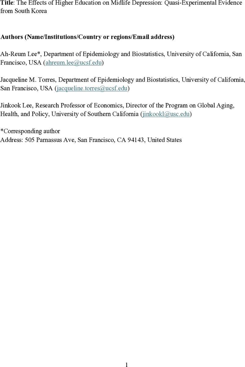 The Effects of Higher Education on Midlife Depression: Quasi-Experimental Evidence from South Korea