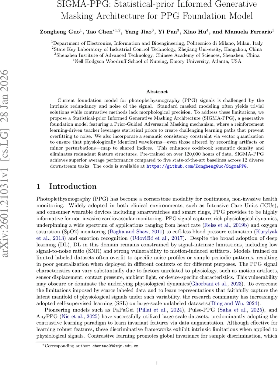 SIGMA-PPG: Statistical-prior Informed Generative Masking Architecture for PPG Foundation Model