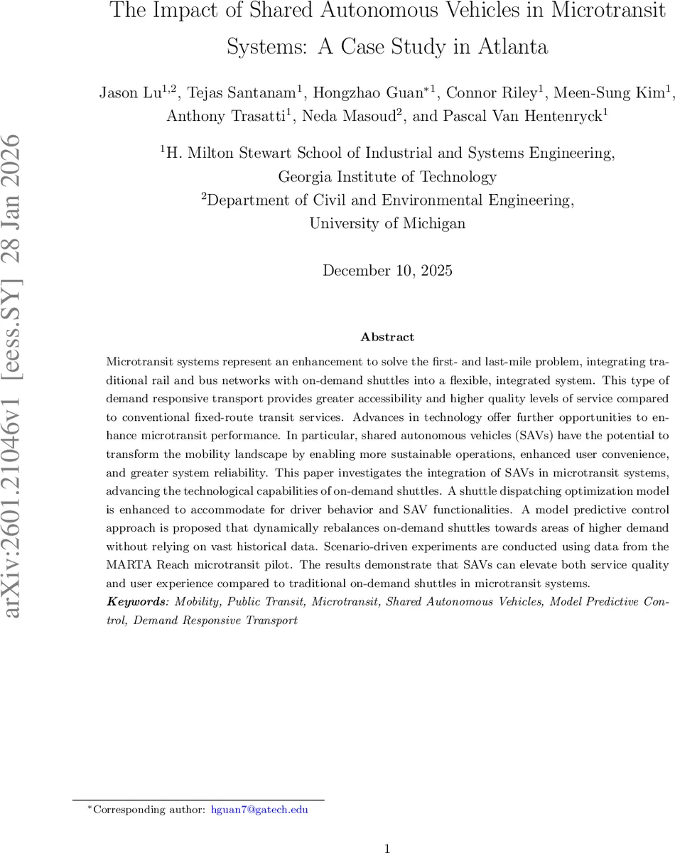 The Impact of Shared Autonomous Vehicles in Microtransit Systems: A Case Study in Atlanta