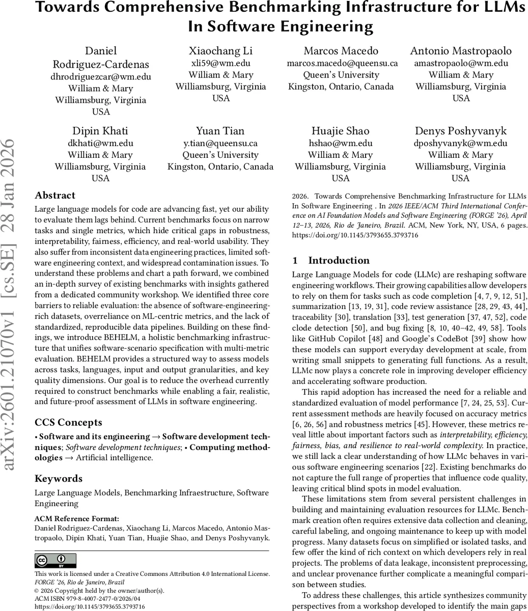 Towards Comprehensive Benchmarking Infrastructure for LLMs In Software Engineering