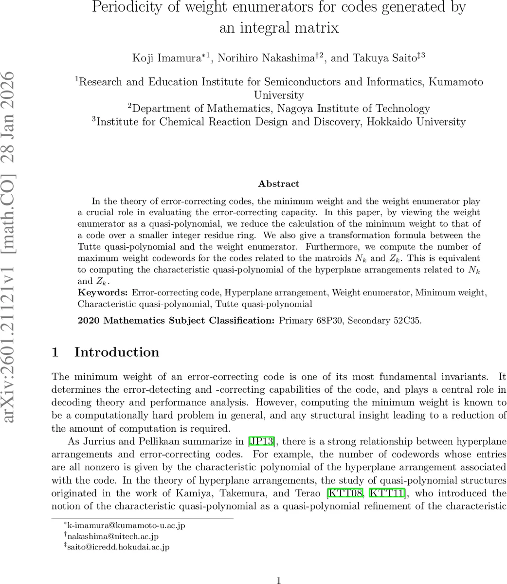 Periodicity of weight enumerators for codes generated by an integral matrix