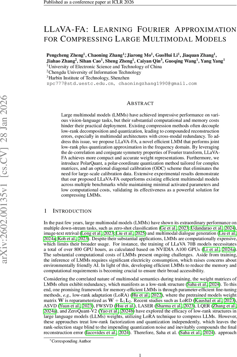 LLaVA-FA: Learning Fourier Approximation for Compressing Large Multimodal Models