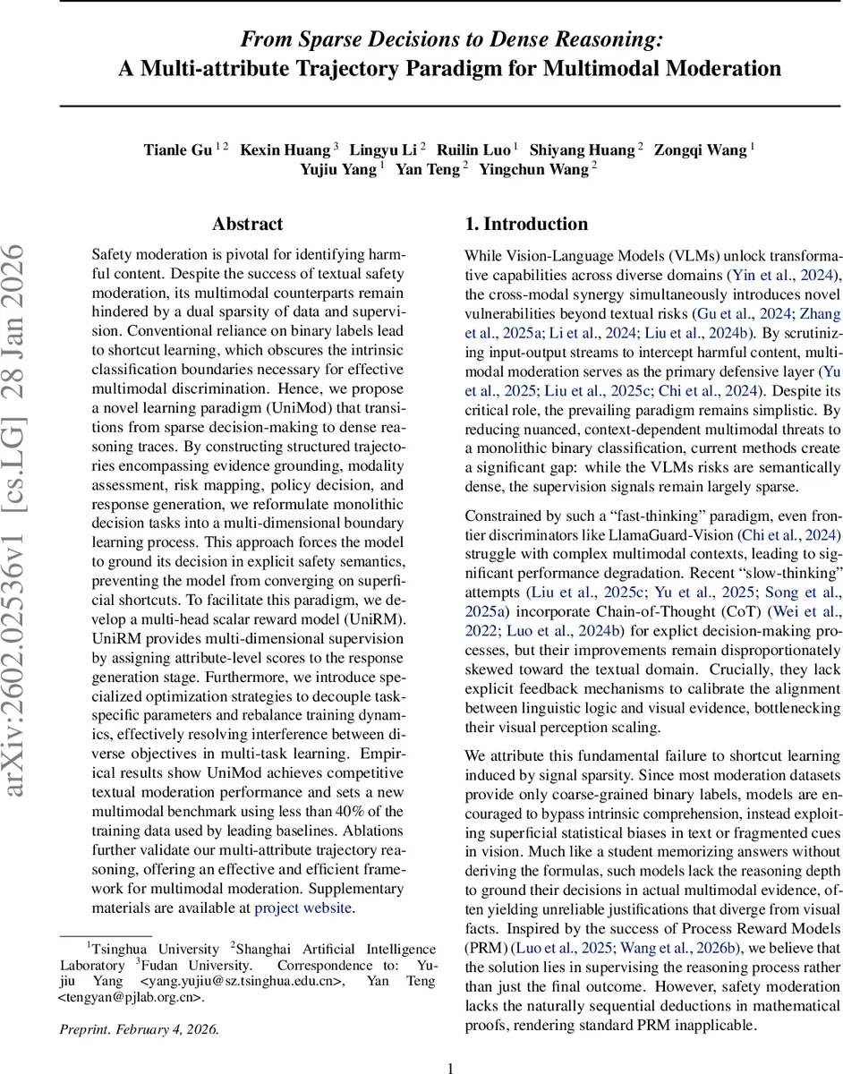 From Sparse Decisions to Dense Reasoning: A Multi-attribute Trajectory Paradigm for Multimodal Moderation