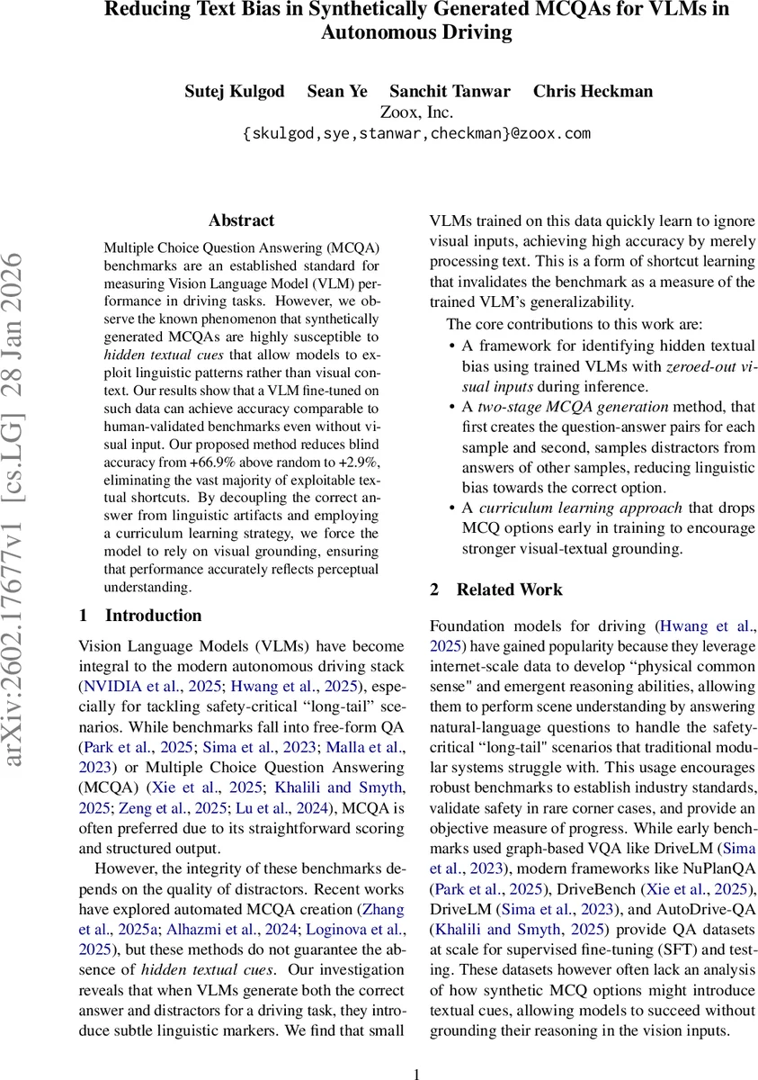 Reducing Text Bias in Synthetically Generated MCQAs for VLMs in Autonomous Driving