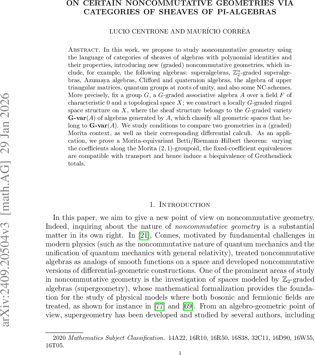 On certain noncommutative geometries via categories of sheaves of PI-algebras