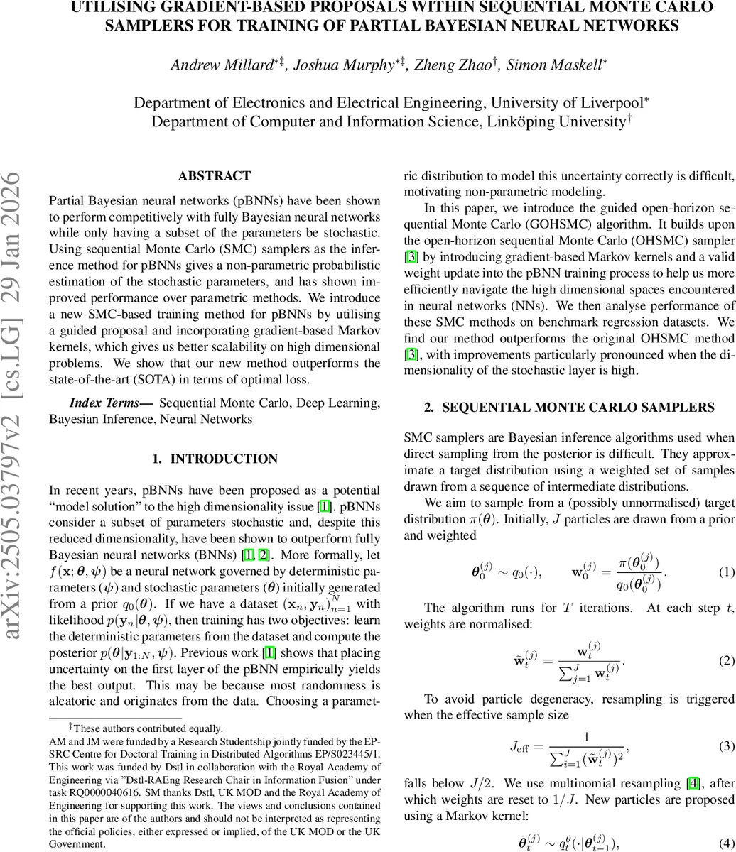 Utilising Gradient-Based Proposals Within Sequential Monte Carlo Samplers for Training of Partial Bayesian Neural Networks