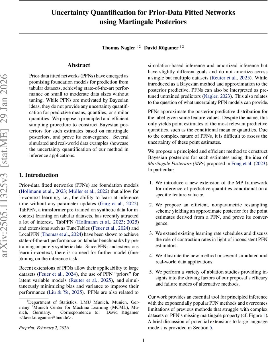 Uncertainty Quantification for Prior-Data Fitted Networks using Martingale Posteriors