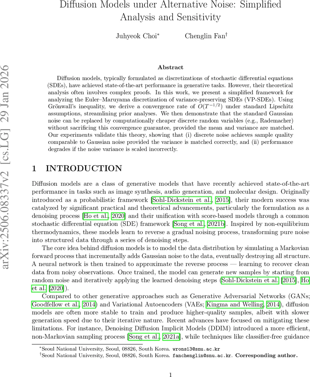 Diffusion Models under Alternative Noise: Simplified Analysis and Sensitivity