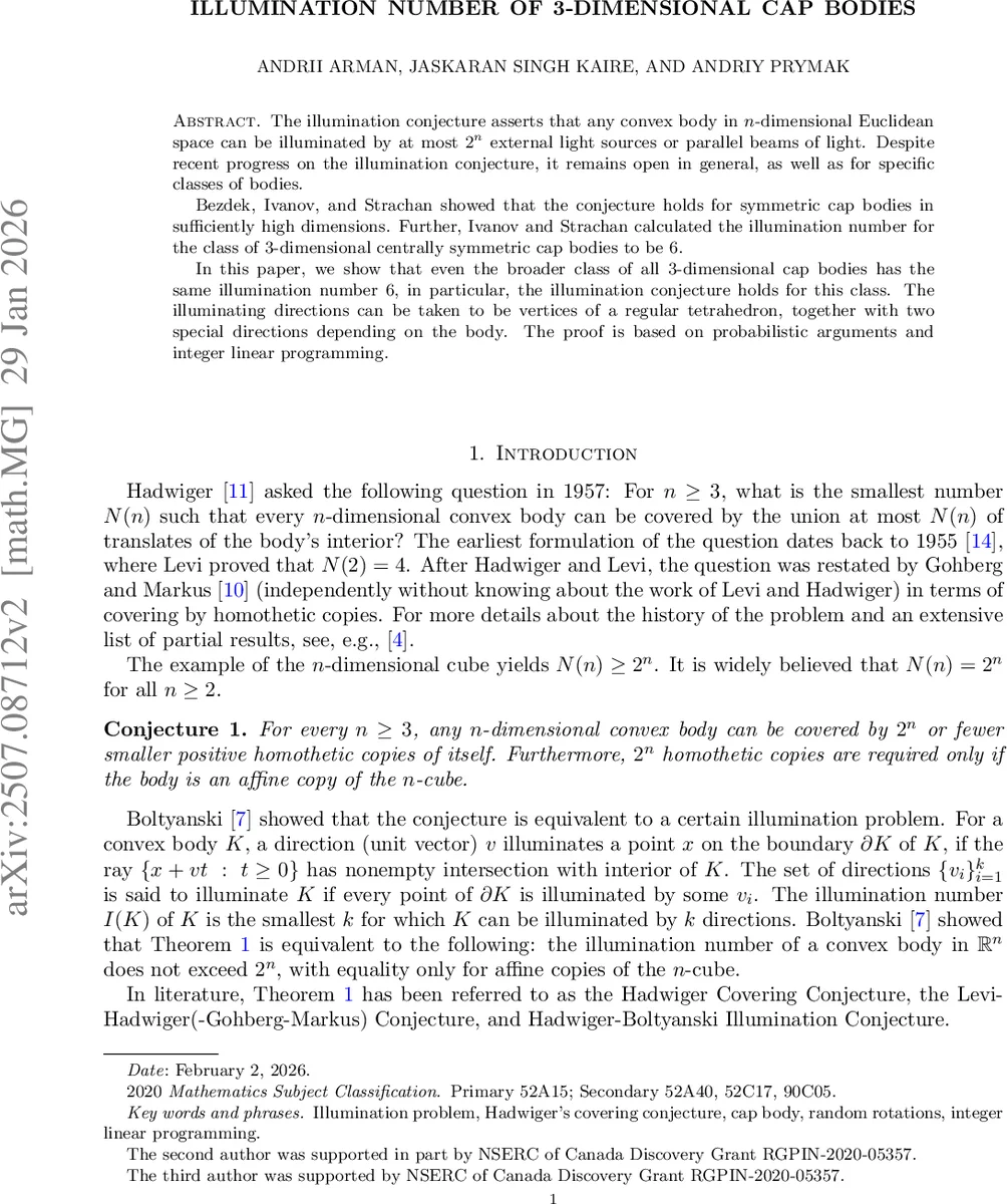 Illumination number of 3-dimensional cap bodies