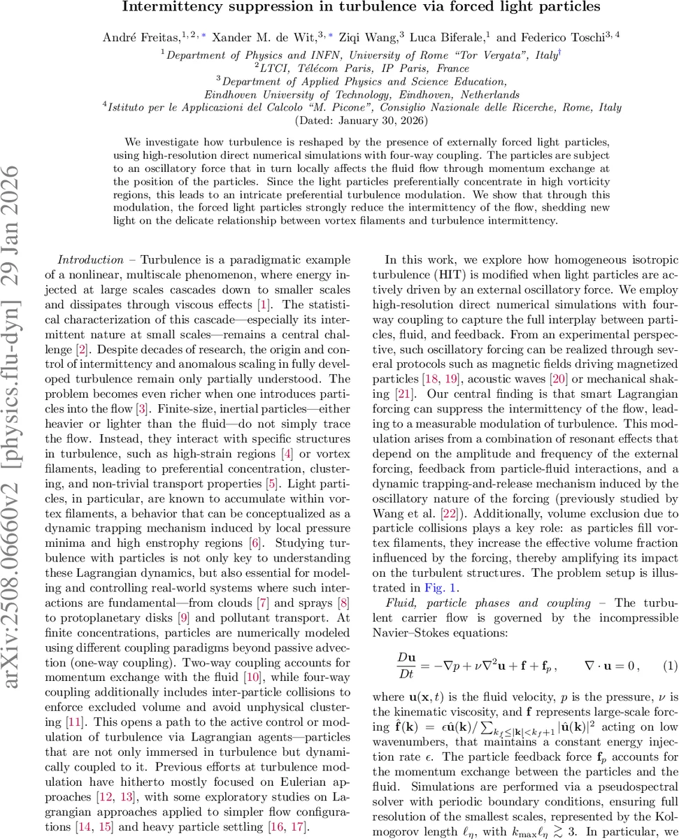 Intermittency suppression in turbulence via forced light particles