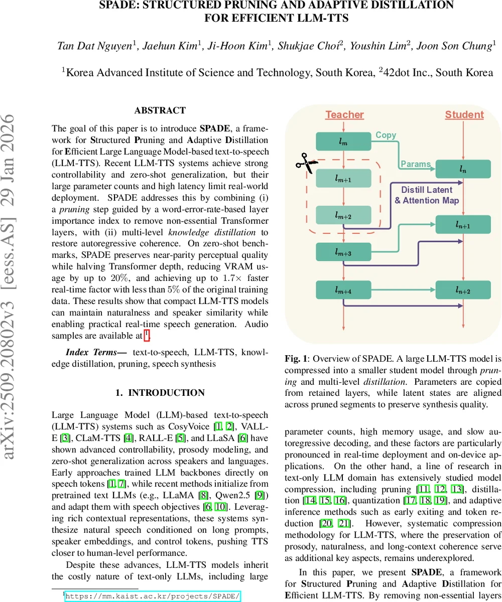 SPADE: Structured Pruning and Adaptive Distillation for Efficient LLM-TTS