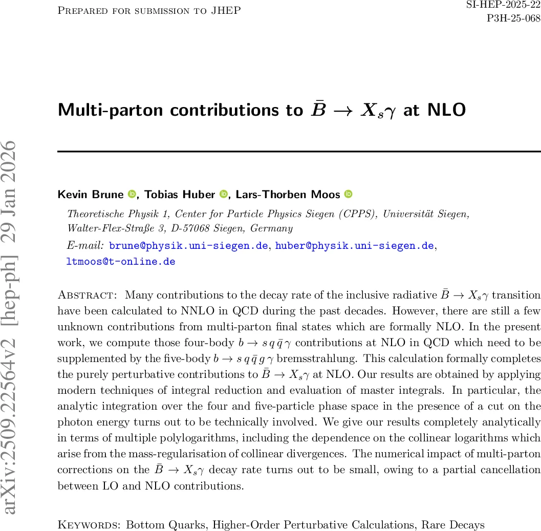 Multi-parton contributions to $ar B 	o X_s γ$ at NLO