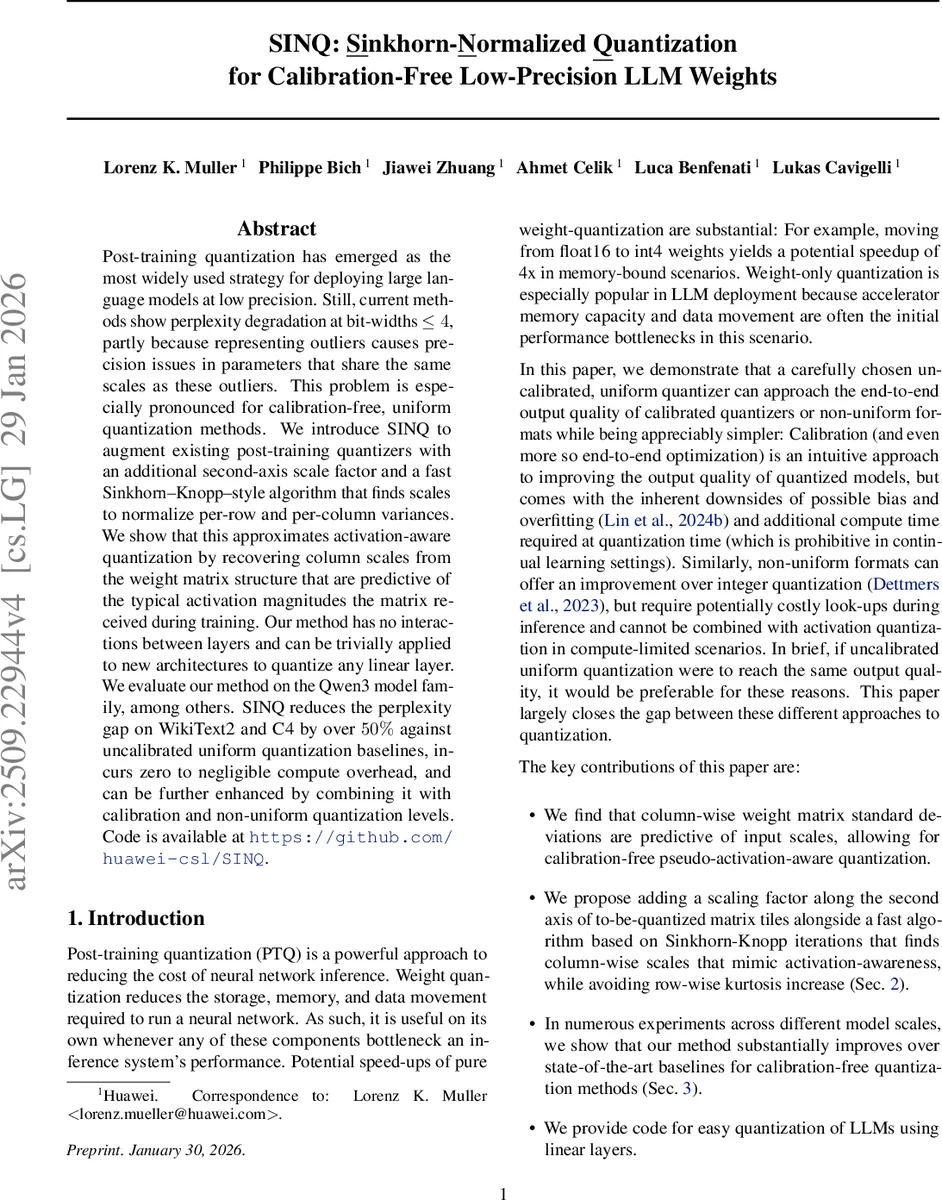 SINQ: Sinkhorn-Normalized Quantization for Calibration-Free Low-Precision LLM Weights