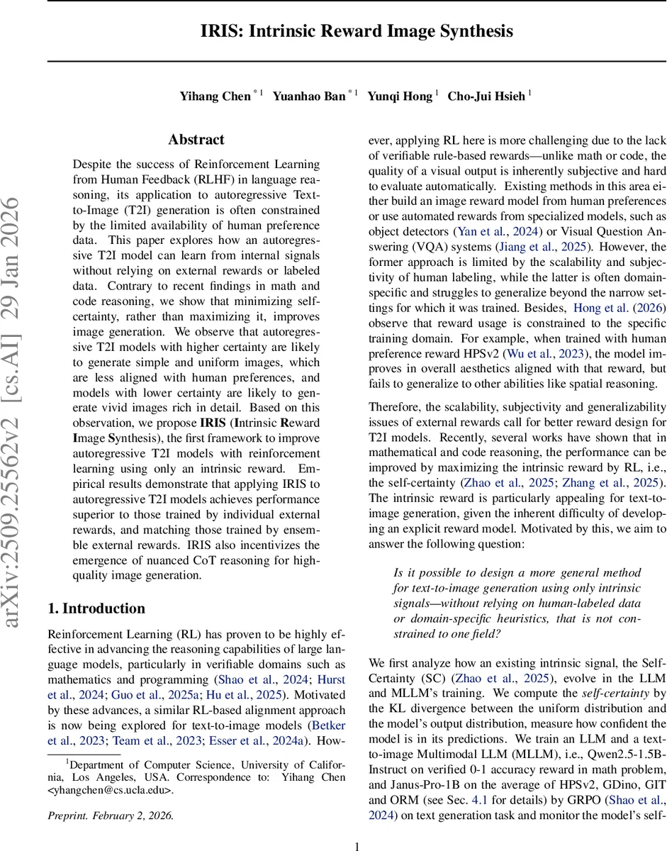 IRIS: Intrinsic Reward Image Synthesis