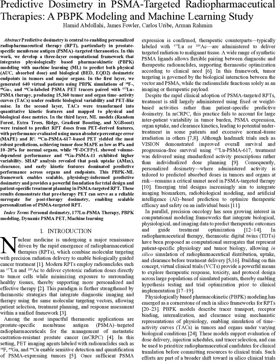 Predictive Dosimetry in PSMA-Targeted Radiopharmaceutical Therapies: A PBPK Modeling and Machine Learning Study