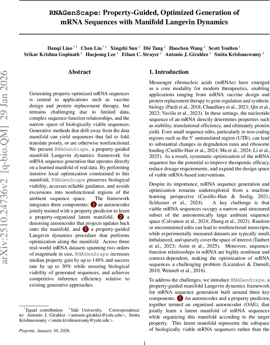 RNAGenScape: Property-Guided, Optimized Generation of mRNA Sequences with Manifold Langevin Dynamics