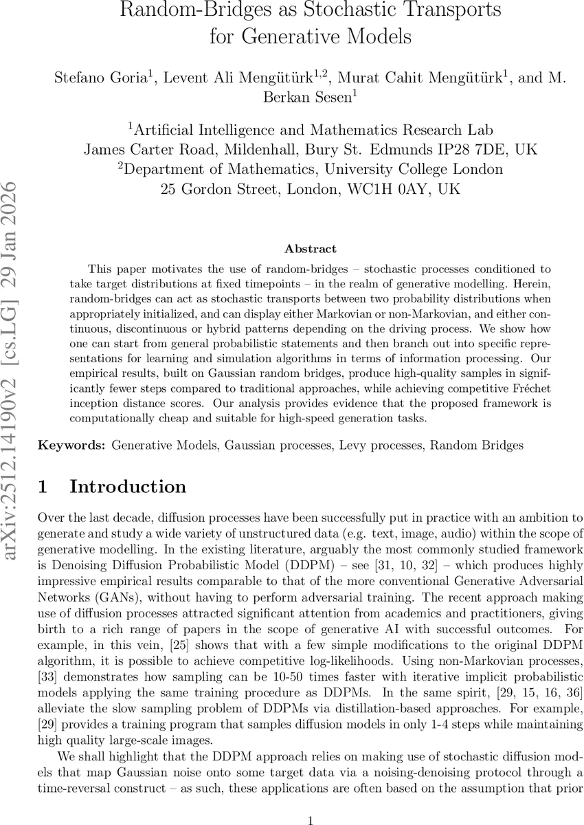 Random-Bridges as Stochastic Transports for Generative Models