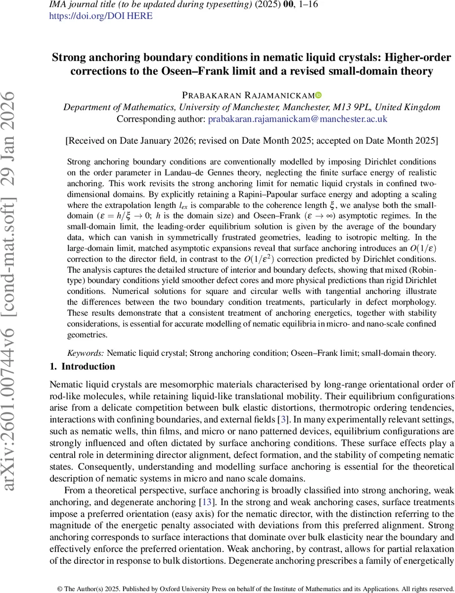 Strong anchoring boundary conditions in nematic liquid crystals: Higher-order corrections to the Oseen-Frank limit and a revised small-domain theory