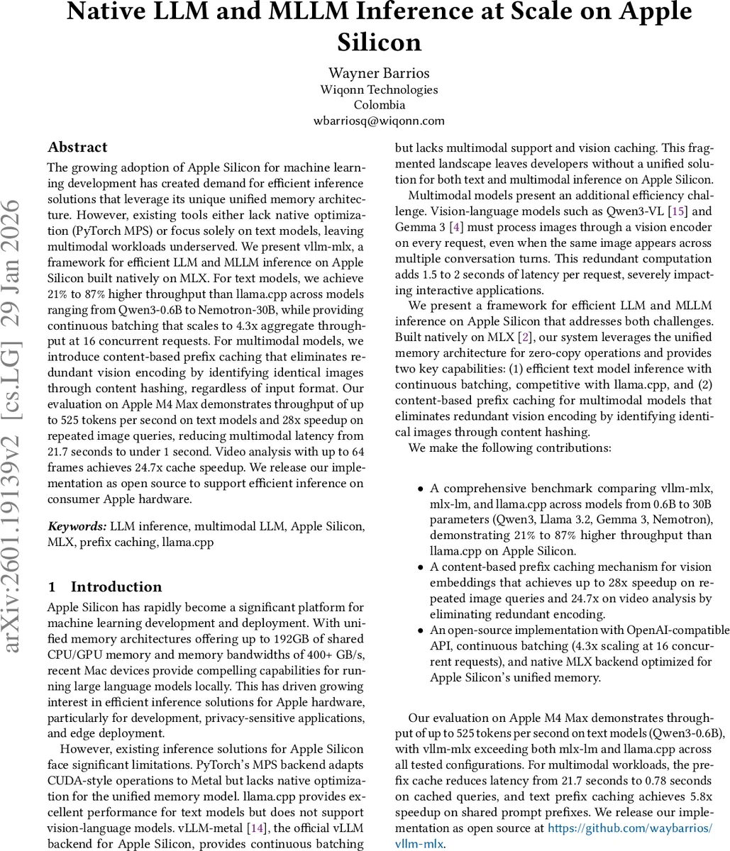 Native LLM and MLLM Inference at Scale on Apple Silicon
