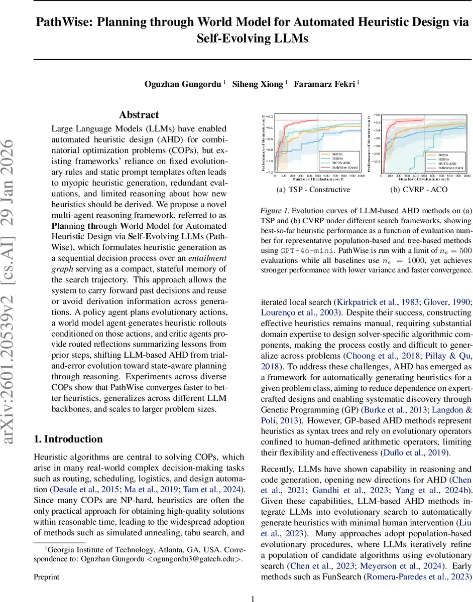 PathWise: Planning through World Model for Automated Heuristic Design via Self-Evolving LLMs