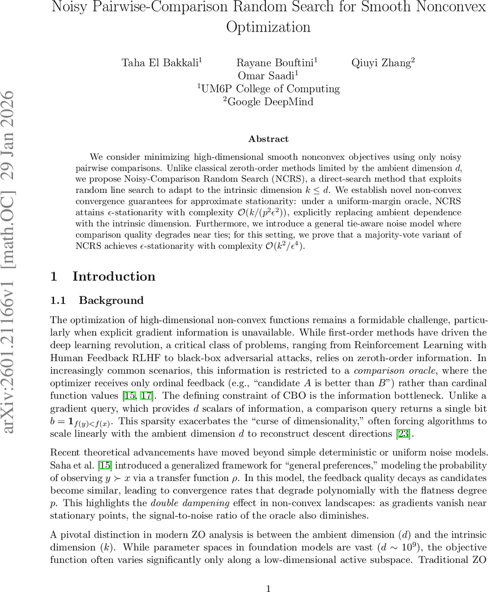 Noisy Pairwise-Comparison Random Search for Smooth Nonconvex Optimization