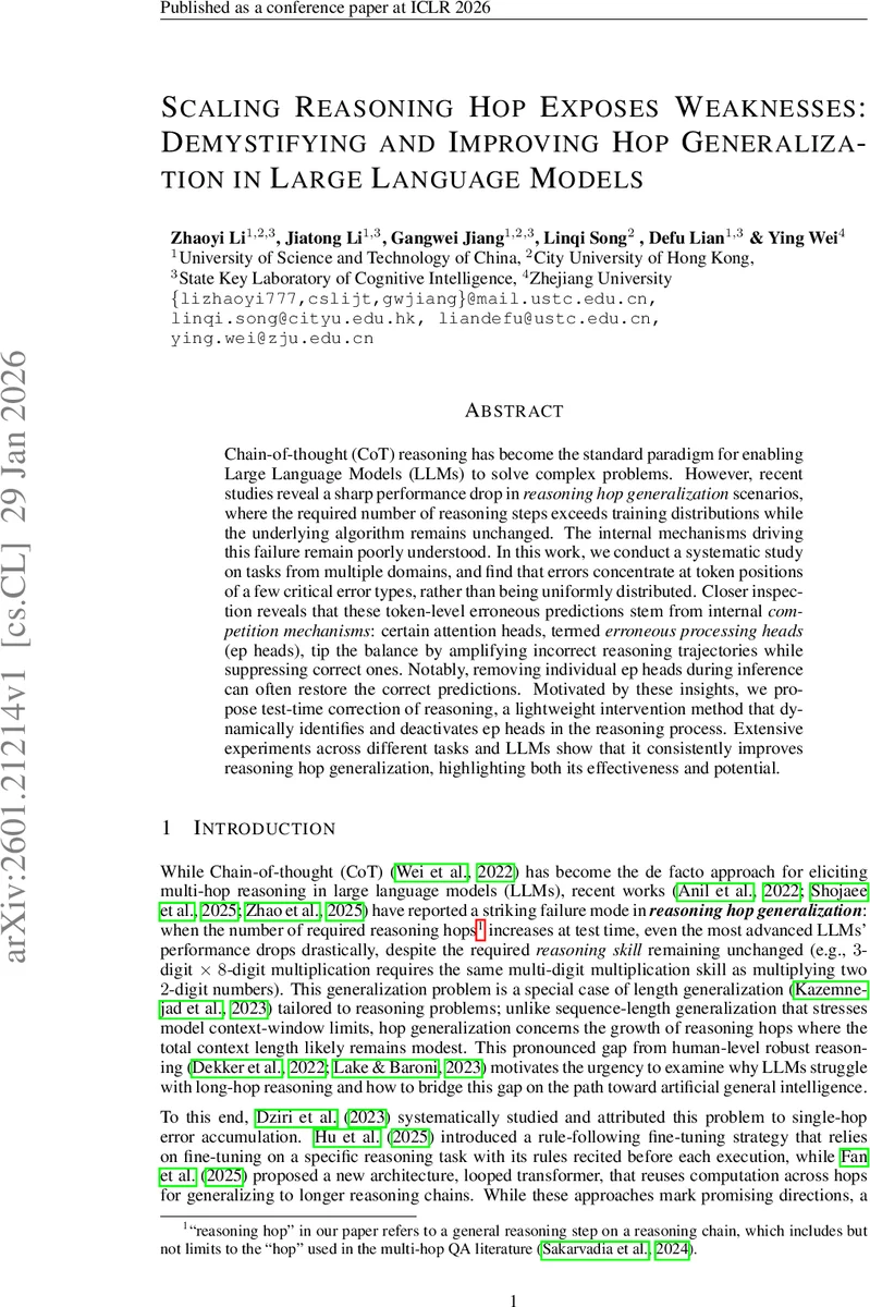 Scaling Reasoning Hop Exposes Weaknesses: Demystifying and Improving Hop Generalization in Large Language Models