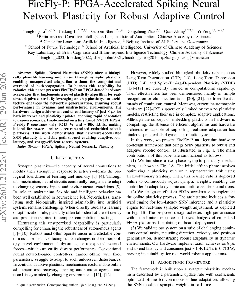 FireFly-P: FPGA-Accelerated Spiking Neural Network Plasticity for Robust Adaptive Control