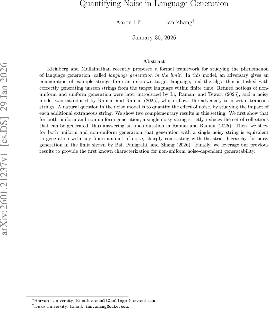 Quantifying Noise in Language Generation