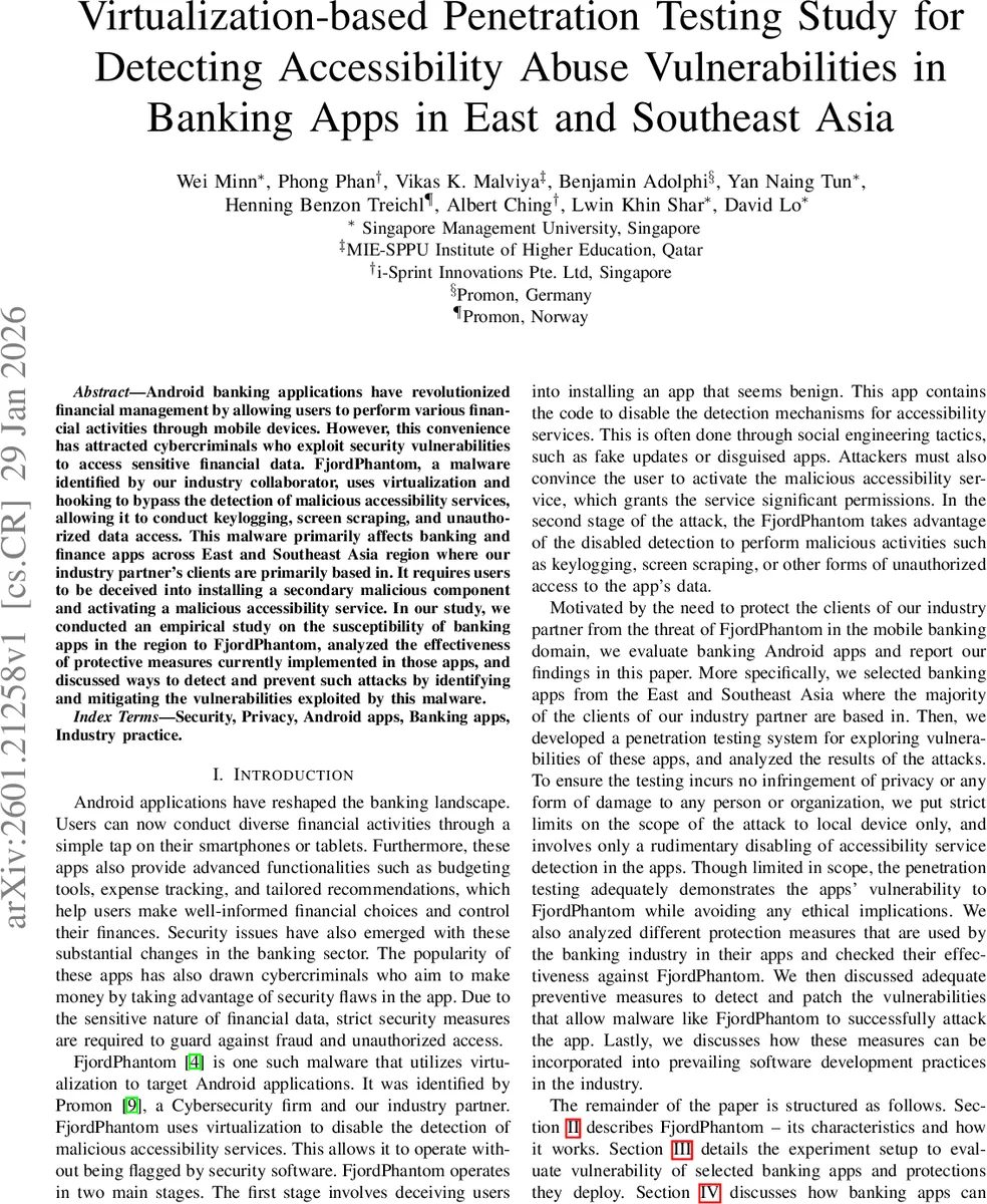 Virtualization-based Penetration Testing Study for Detecting Accessibility Abuse Vulnerabilities in Banking Apps in East and Southeast Asia