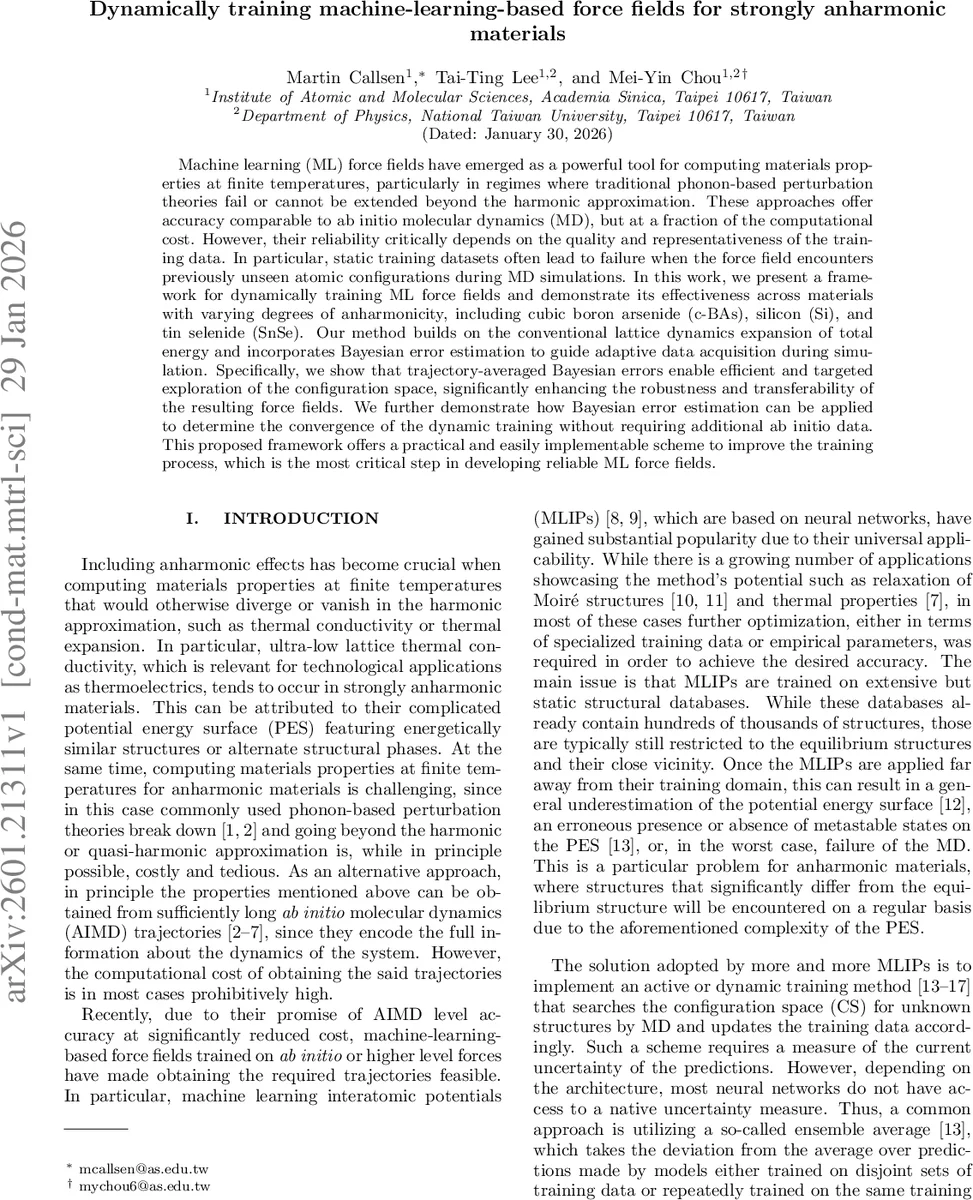 Dynamically training machine-learning-based force fields for strongly anharmonic materials