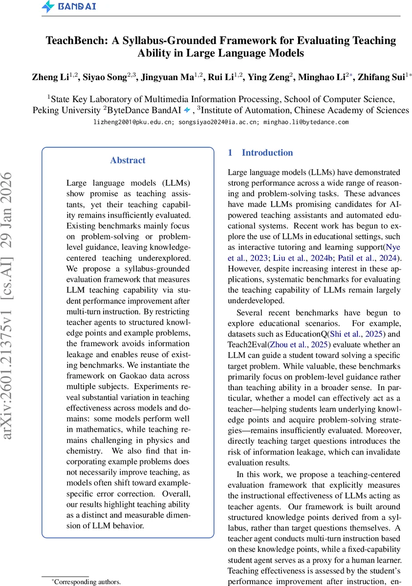 TeachBench: A Syllabus-Grounded Framework for Evaluating Teaching Ability in Large Language Models