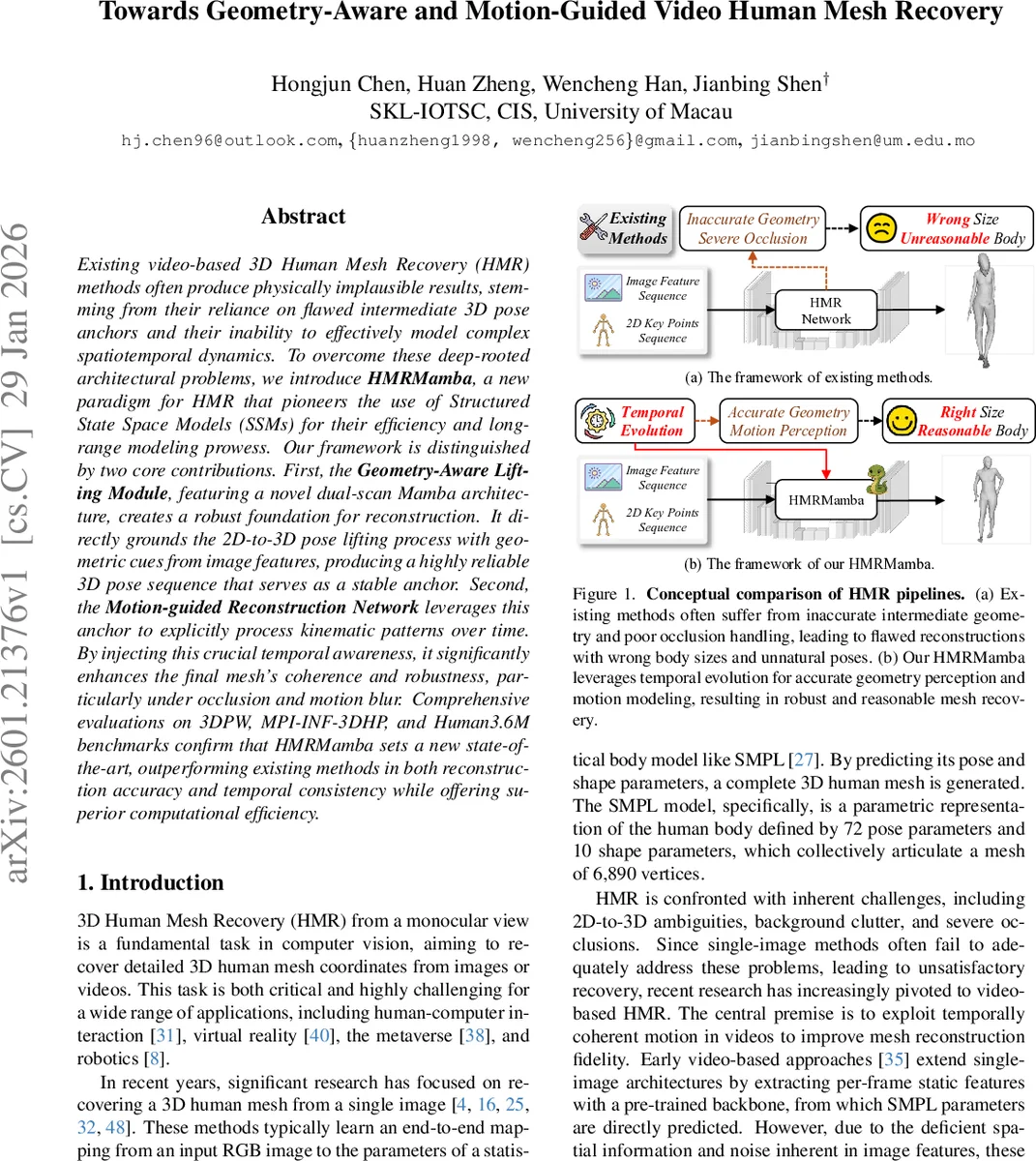 Towards Geometry-Aware and Motion-Guided Video Human Mesh Recovery