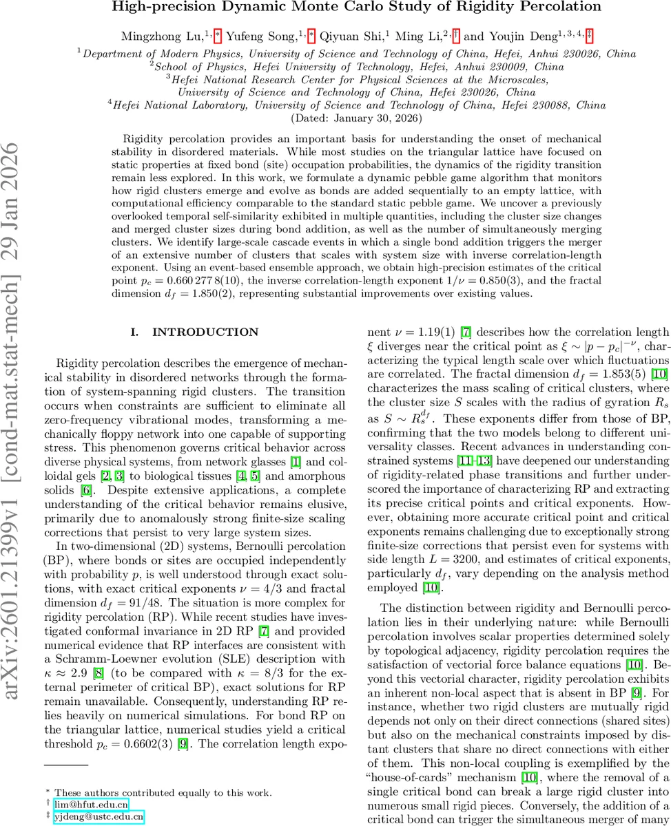 High-precision Dynamic Monte Carlo Study of Rigidity Percolation