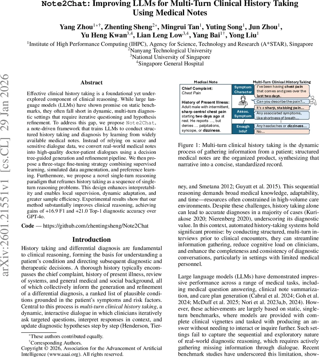Note2Chat: Improving LLMs for Multi-Turn Clinical History Taking Using Medical Notes