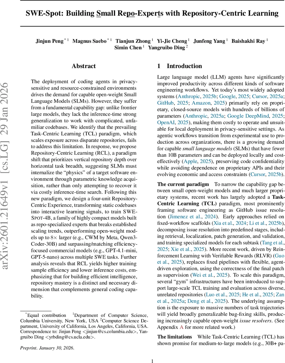 SWE-Spot: Building Small Repo-Experts with Repository-Centric Learning