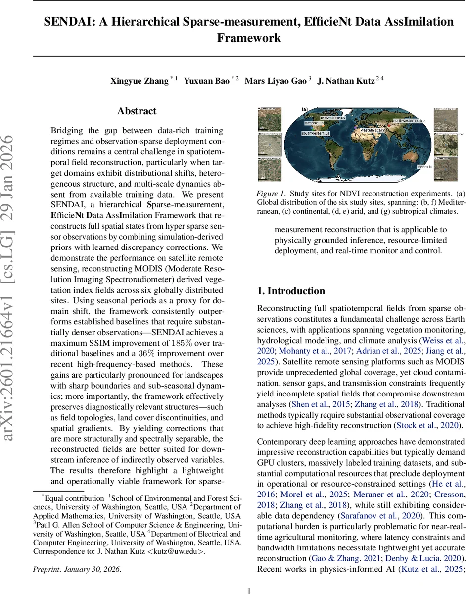 SENDAI: A Hierarchical Sparse-measurement, EfficieNt Data AssImilation Framework