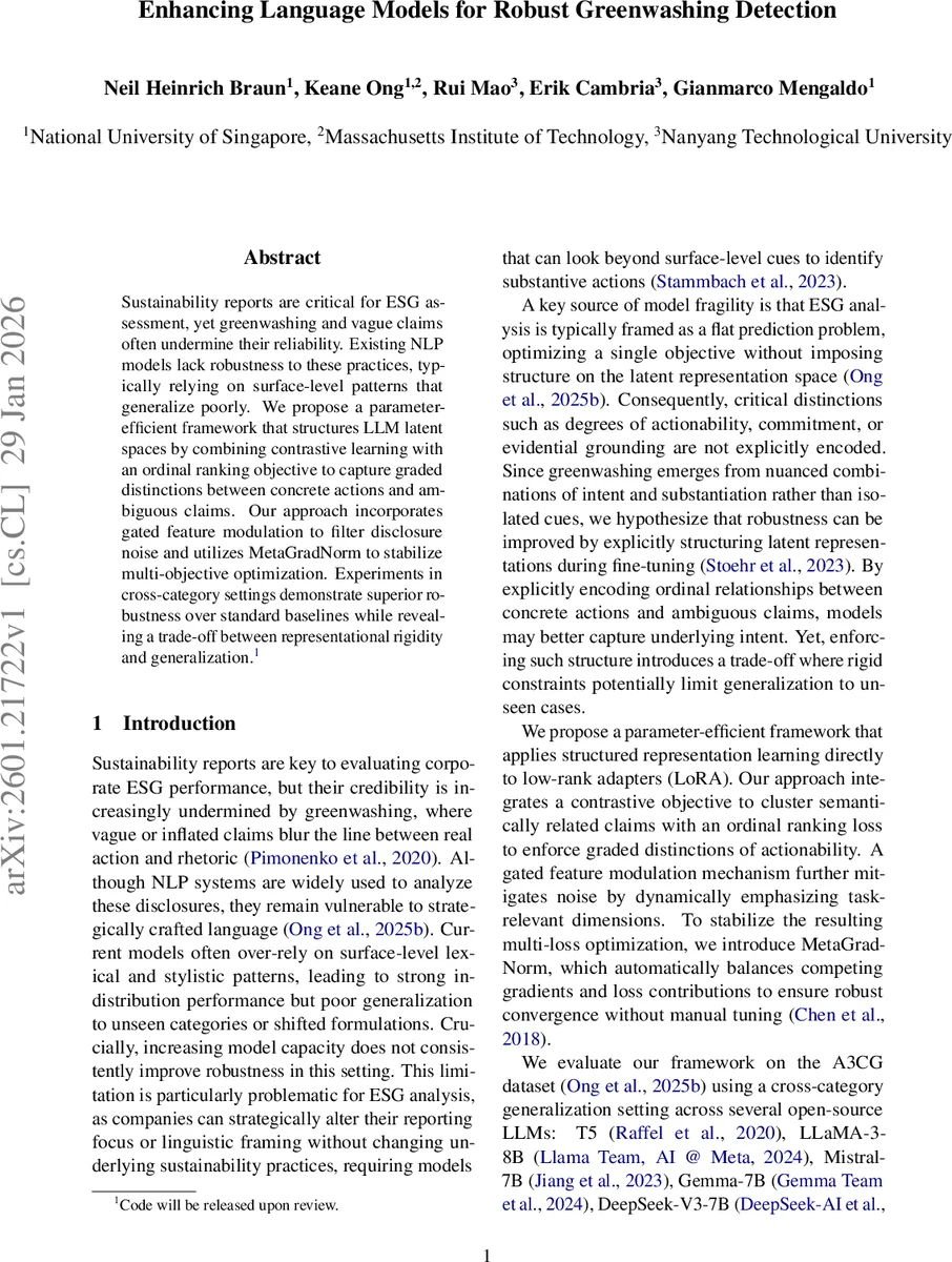 Enhancing Language Models for Robust Greenwashing Detection