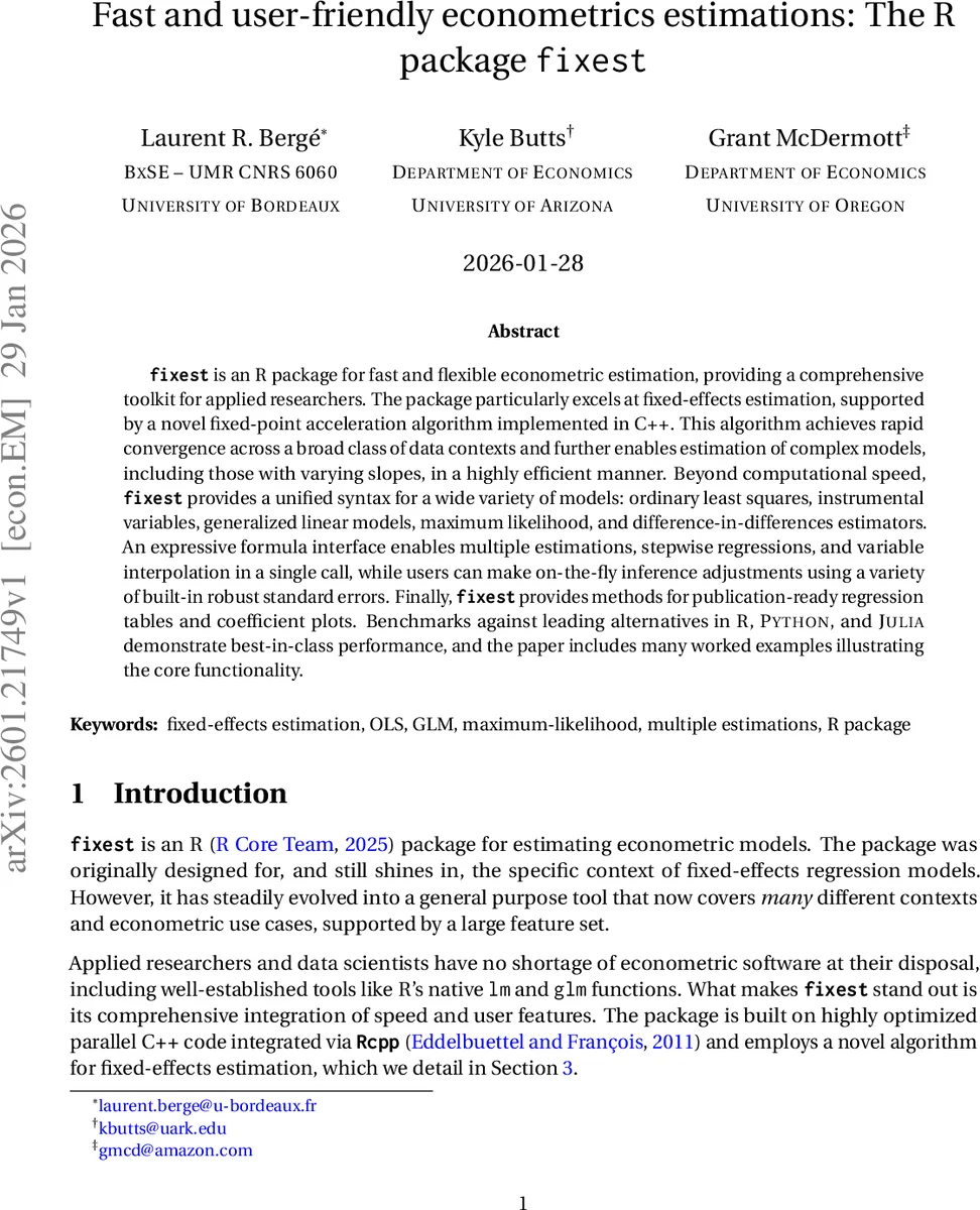Fast and user-friendly econometrics estimations: The R package fixest