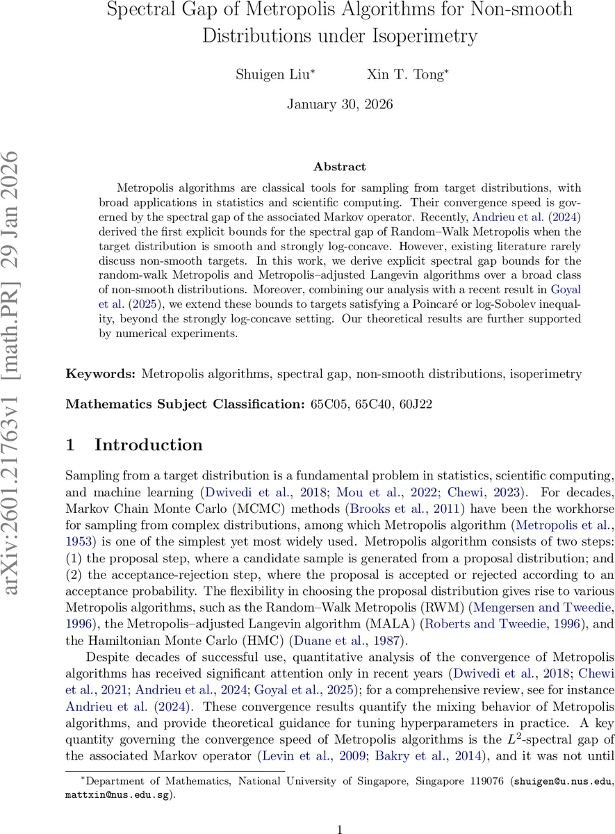 Spectral Gap of Metropolis Algorithms for Non-smooth Distributions under Isoperimetry