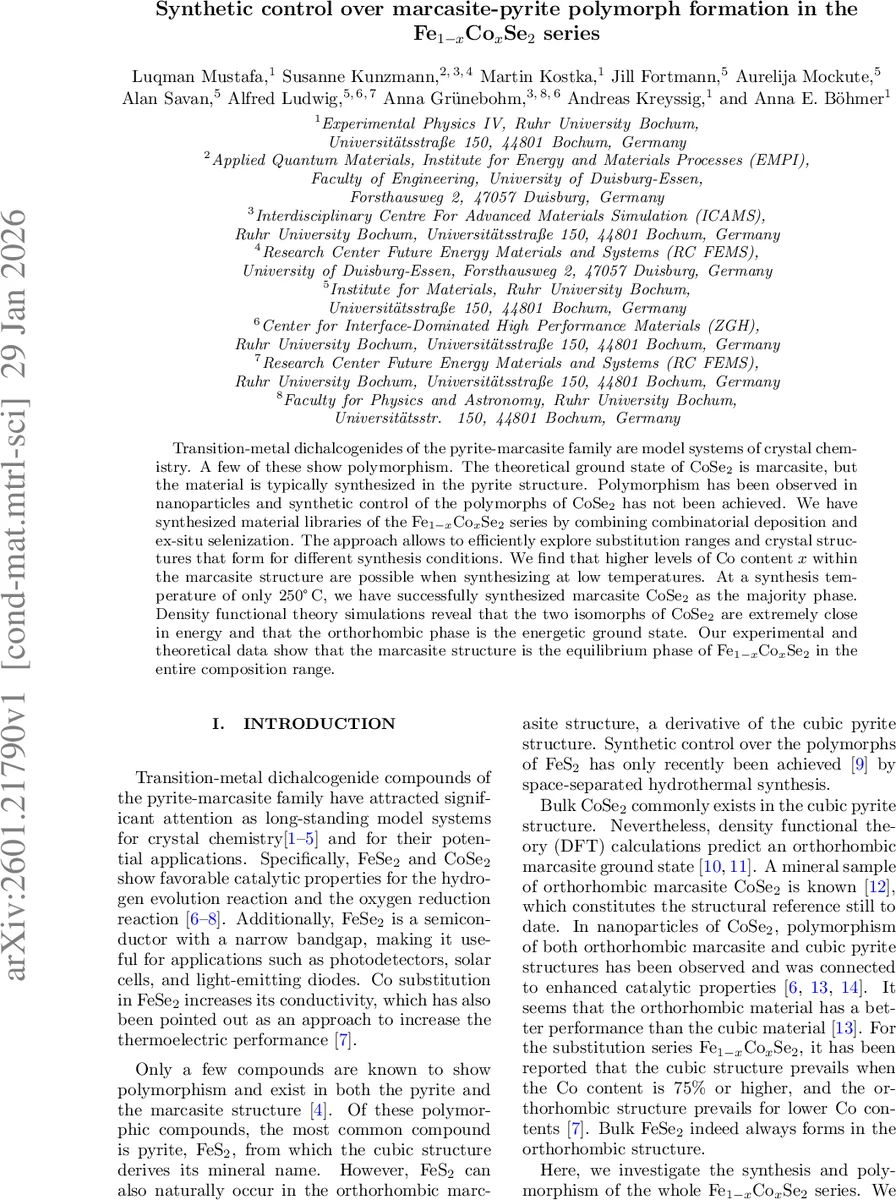 Synthetic control over marcasite-pyrite polymorph formation in the Fe1-xCoxSe2 series