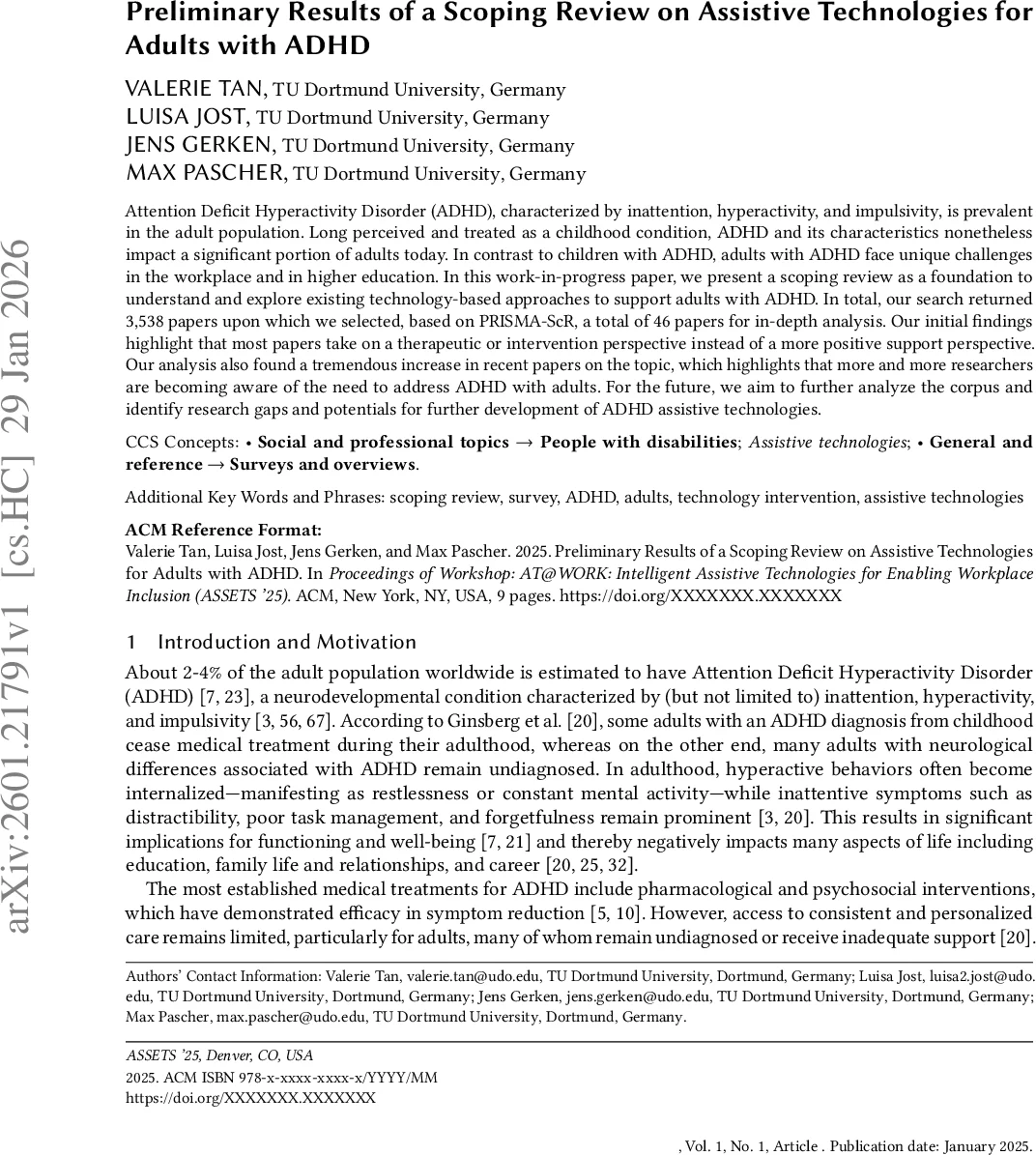 Preliminary Results of a Scoping Review on Assistive Technologies for Adults with ADHD