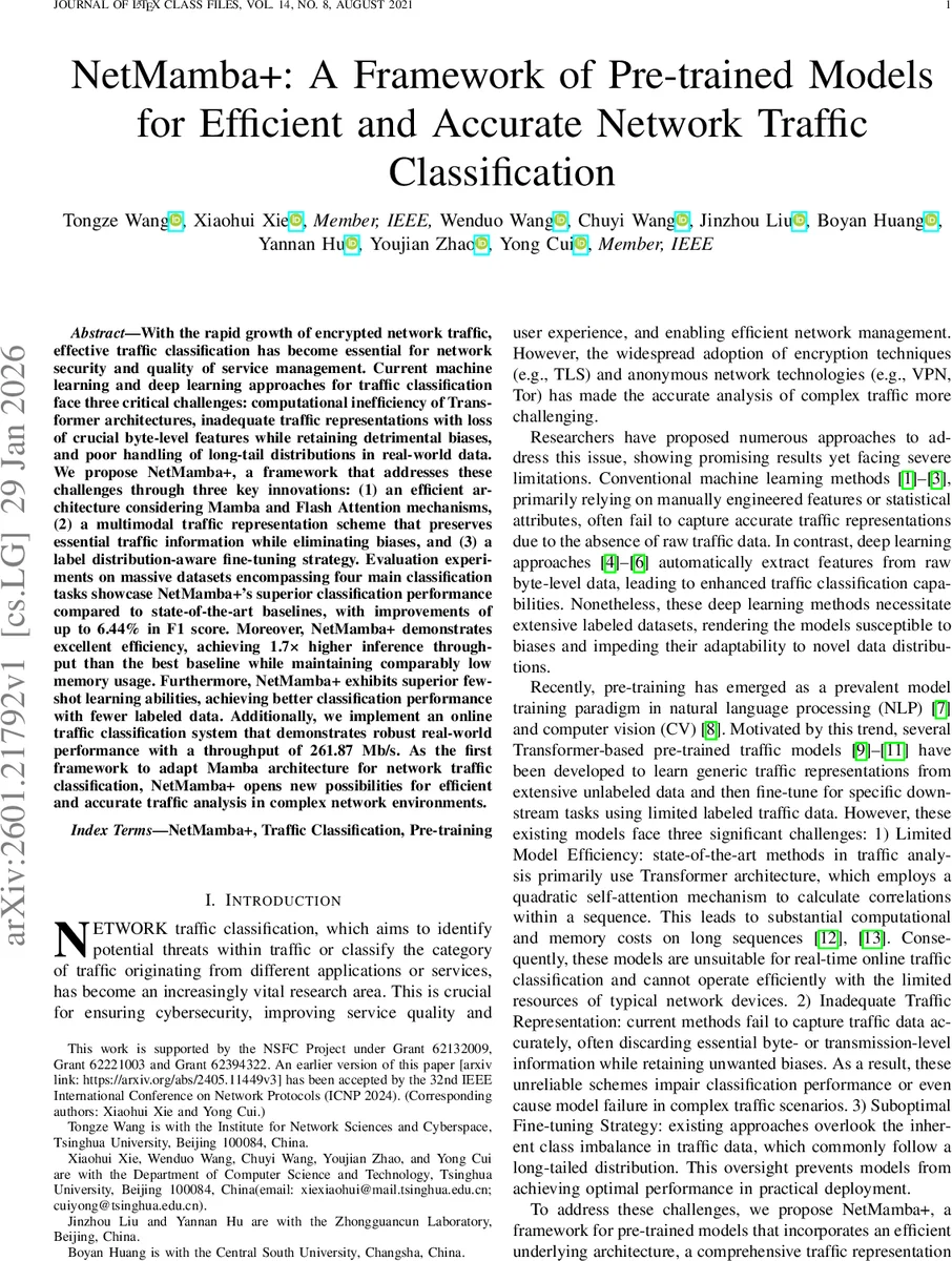 NetMamba+: A Framework of Pre-trained Models for Efficient and Accurate Network Traffic Classification