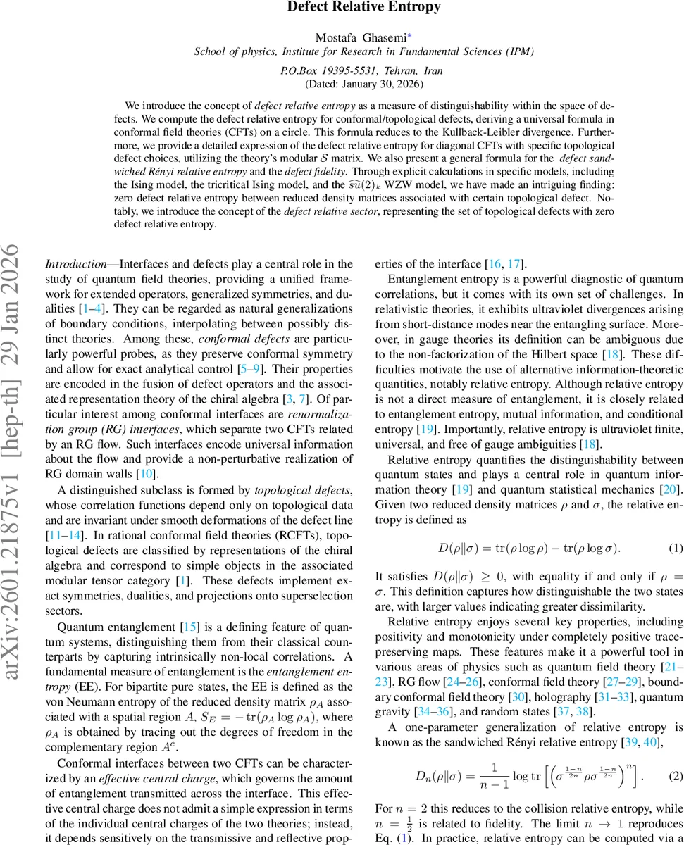Defect Relative Entropy