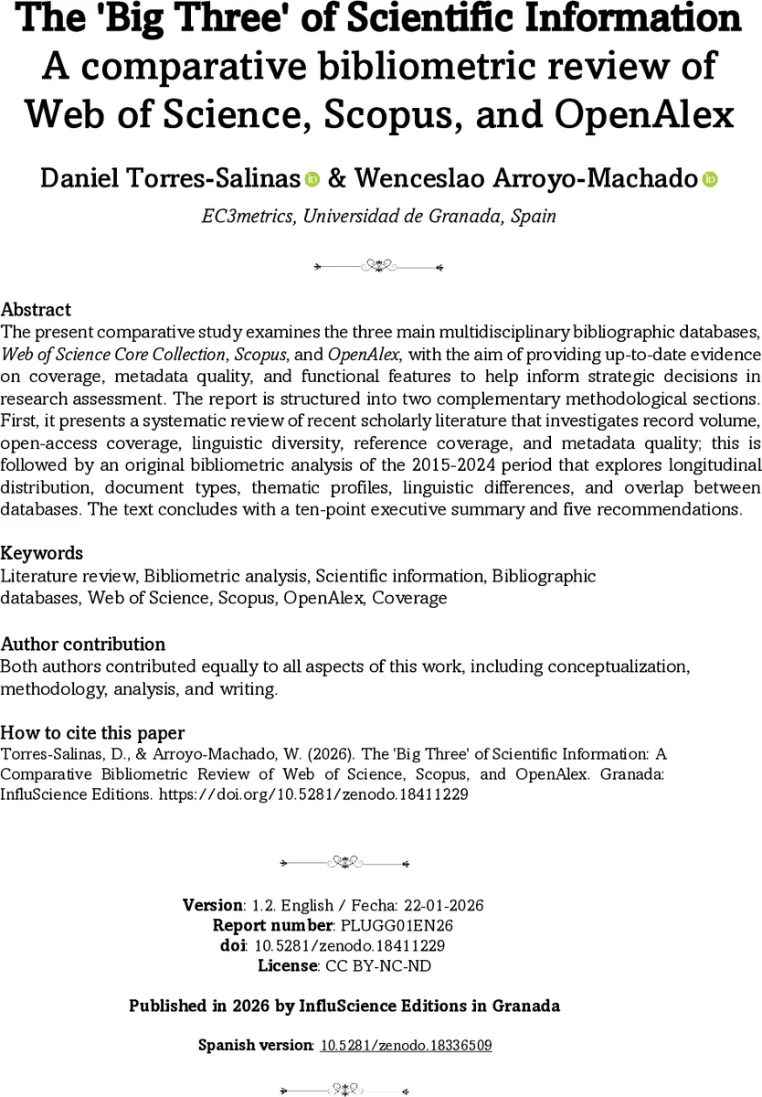 The 'Big Three' of Scientific Information: A comparative bibliometric review of Web of Science, Scopus, and OpenAlex