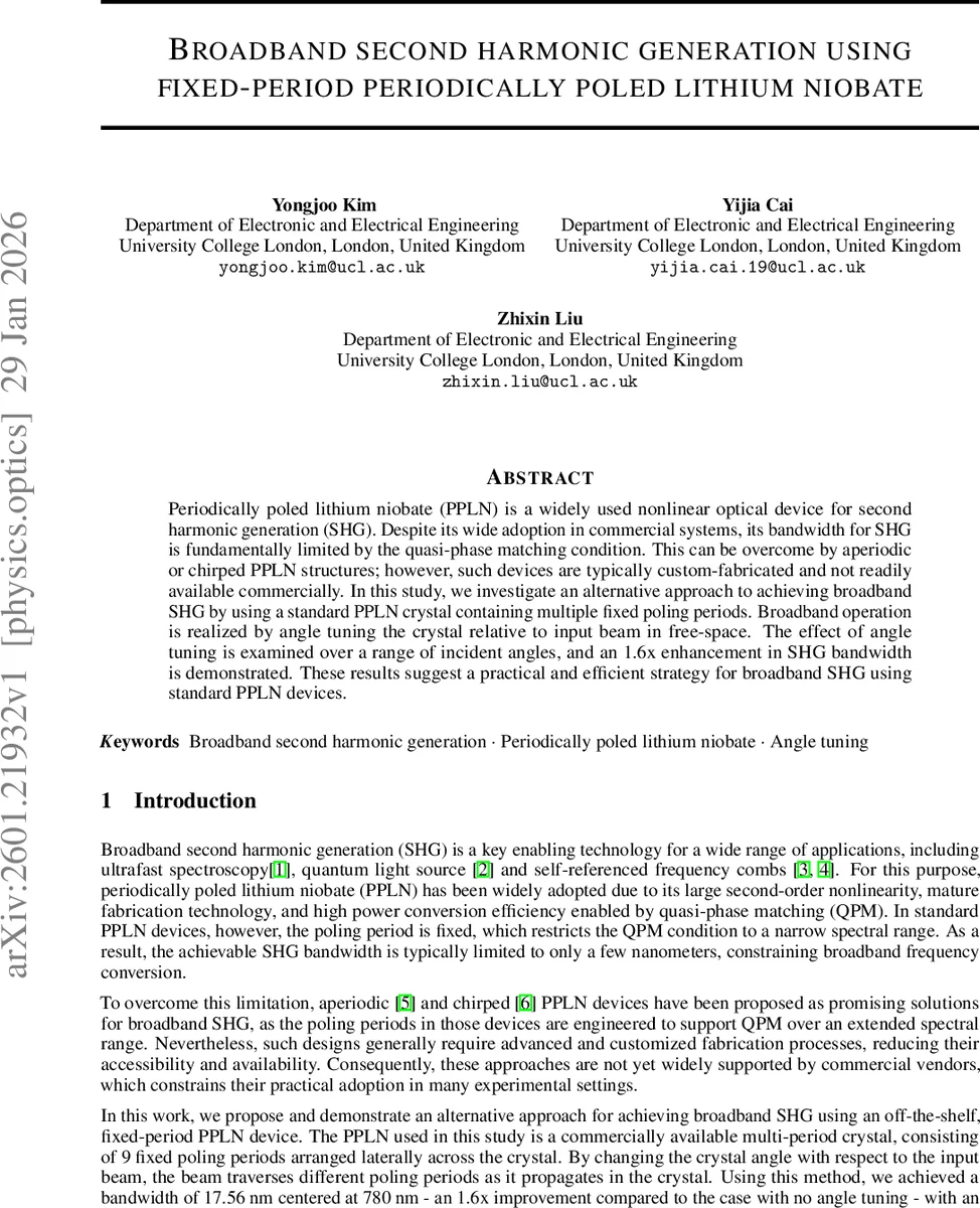 Broadband Second Harmonic Generation using Fixed-Period Periodically Poled Lithium Niobate