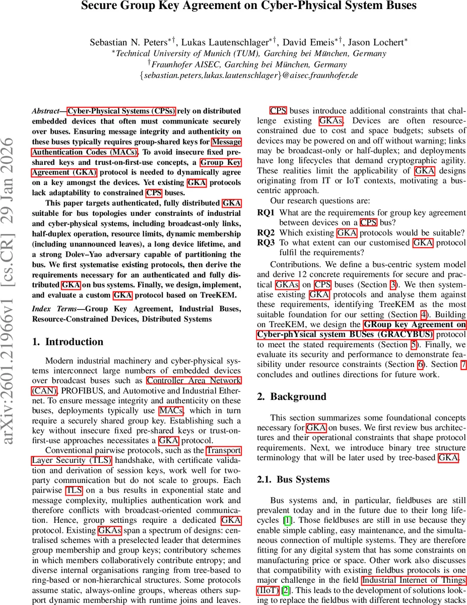 Secure Group Key Agreement on Cyber-Physical System Buses