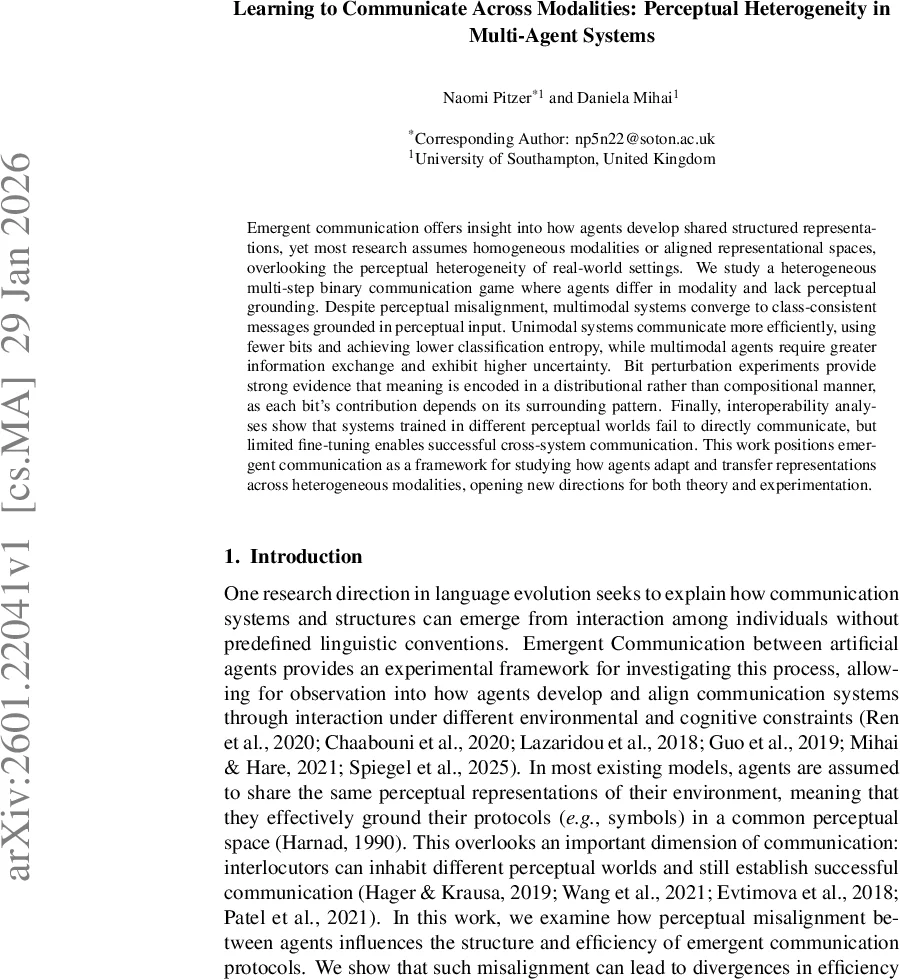 Learning to Communicate Across Modalities: Perceptual Heterogeneity in Multi-Agent Systems