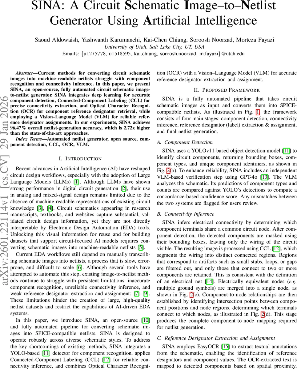 SINA: A Circuit Schematic Image-to-Netlist Generator Using Artificial Intelligence