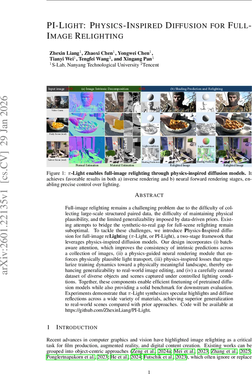 PI-Light: Physics-Inspired Diffusion for Full-Image Relighting